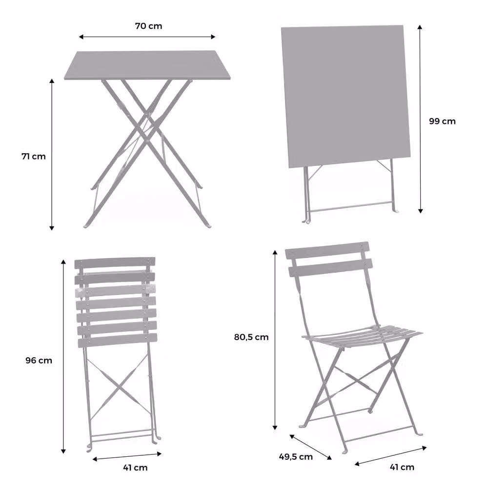sweeek Square 2-Seater Folding Metal Bistro Garden Table and 2 Chairs Set in Teal – 3
