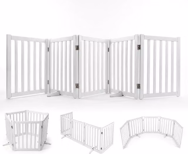 Costway Foldable Wood Dog Safety Gate Fence in White