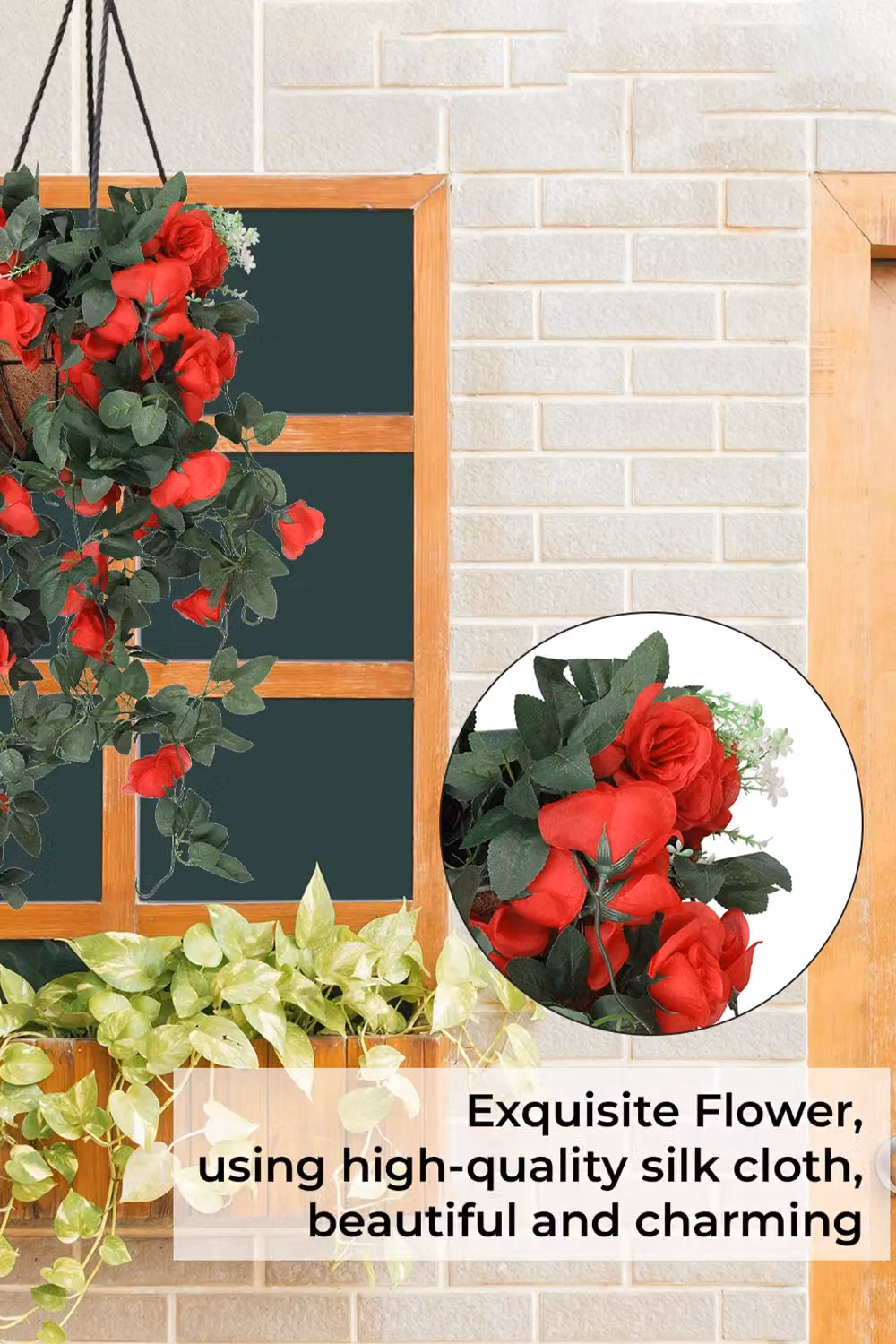 Neel Blue Artificial Rose Garland Vine with 18 Red Flowers, Length: 110 cm – 4