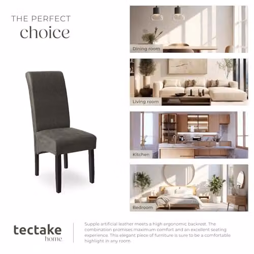 tectake Set of 6 Modern Dining Chairs with Faux Leather Covers and Wood Legs in Grey – 7