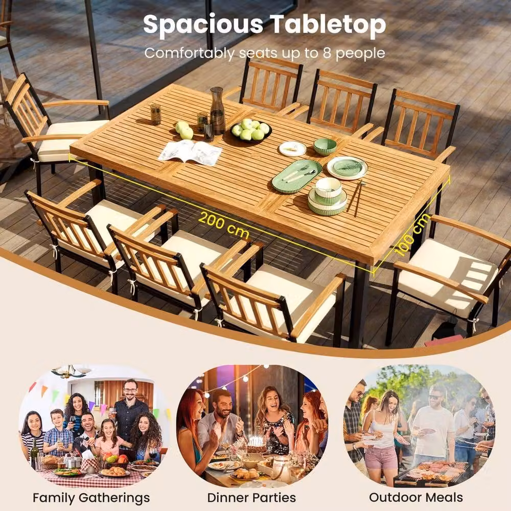 KORVIXA Modern Square Acacia Wood Dining Table in Brown with 5cm Umbrella Hole, W/D/H: 100 x 100 x 100 cm – 2