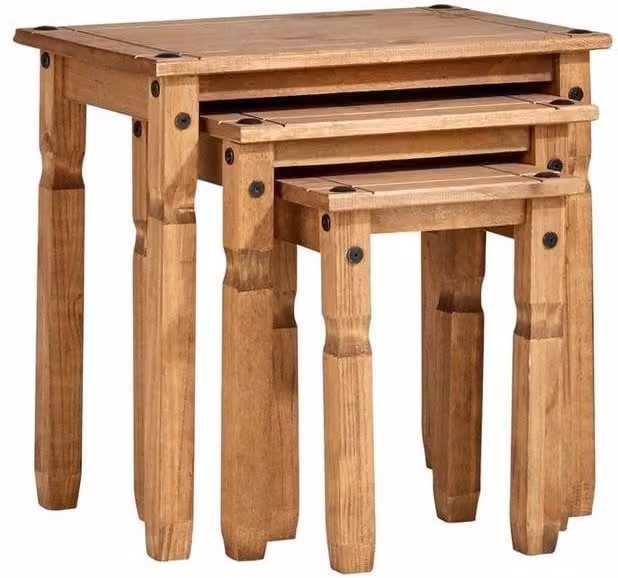 FORGEVIO Set of 3 Rustic Brown Wood Nest of Tables with Square Nested Tops
