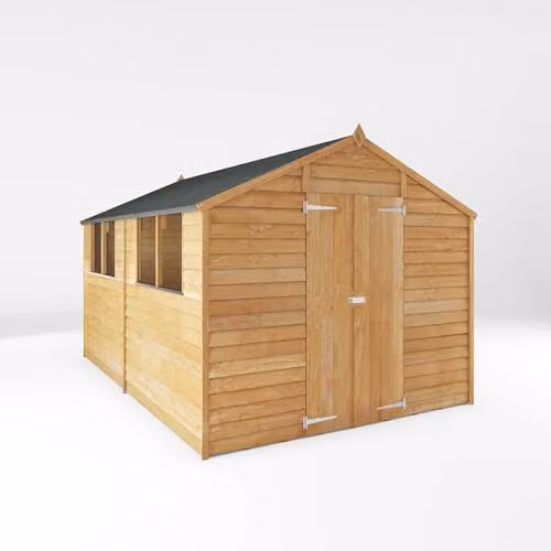 Mercia Garden Products Brown Wooden Value Overlap Apex Garden Shed W: 365.76 cm, D: 242.98 cm, H: 212.0 cm
