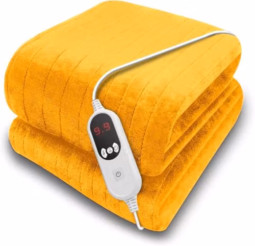 Purus Deluxe Gold XL Electric Heated Throw Blanket with Soft Fleece and Timer Settings – 1