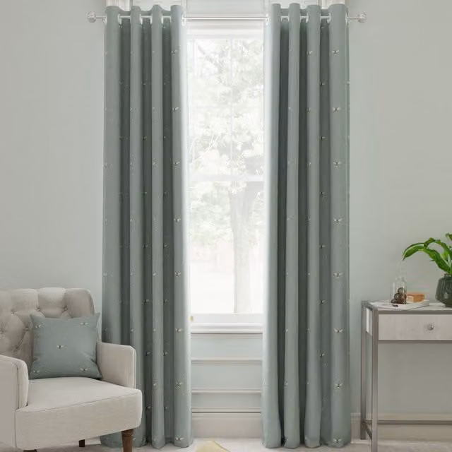 Sophie Allport Bees Made to Measure Blue Cotton Blackout Eyelet Curtains
