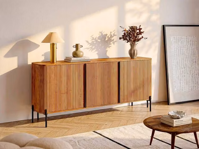 Vente-unique Modern 3-Door Mango Wood and Metal Buffet in Brown and Black