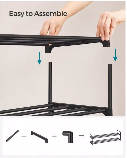 SONGMICS 2-Tier Freestanding Shoe Rack Storage Organiser, Black, W: 70 cm, D: 34 cm, H: 116 cm