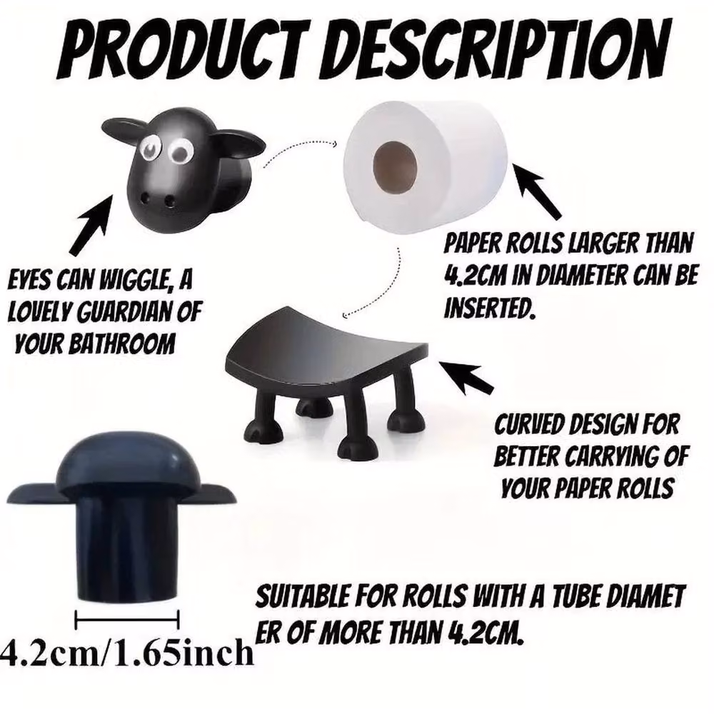 PAWNORA 2-Piece Funny Sheep Toilet Paper Holder Set in Black – 3