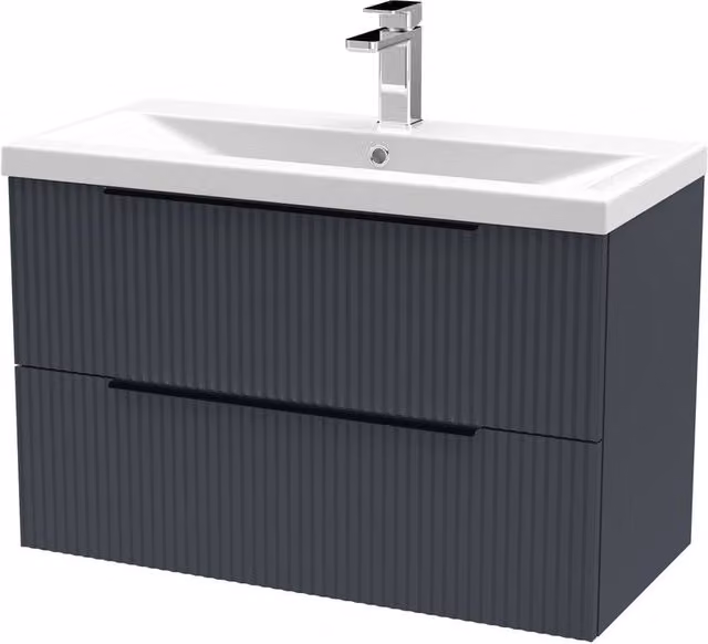 Balterley Fluted Front Wall Hung 2 Drawer Vanity Basin Unit, Dark Grey, W: 80 cm