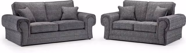 Wilcot Grey Fabric 3 Seater and 2 Seater Sofa Set with Scatter Cushions