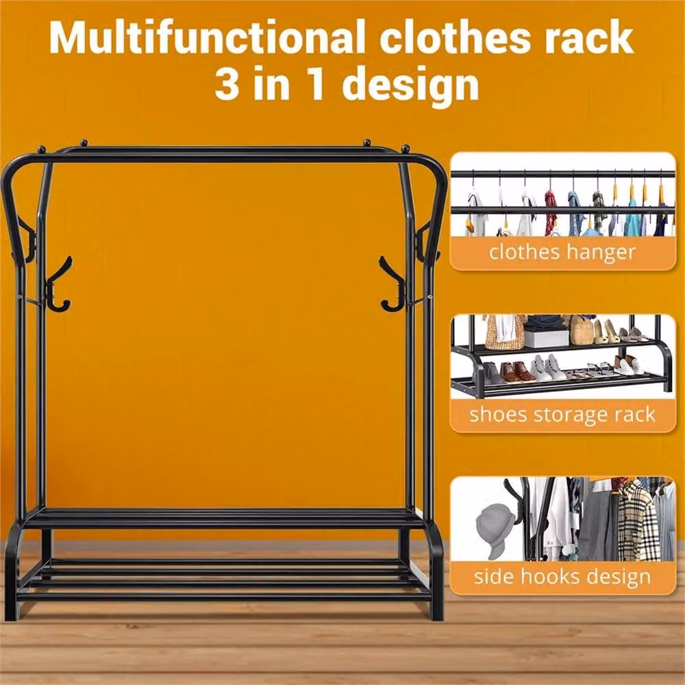 NESTLUNE Black Heavy Duty Double Clothes Rail with Matt Metal Finish, W: 146.0 cm, H: 110.0 cm – 3