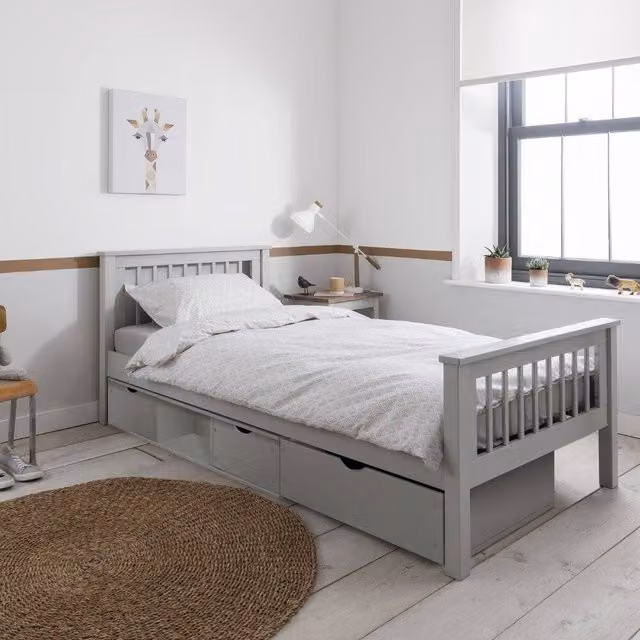Nöa and Nani Hampshire Single Bed Frame with Oda Drawers in Grey