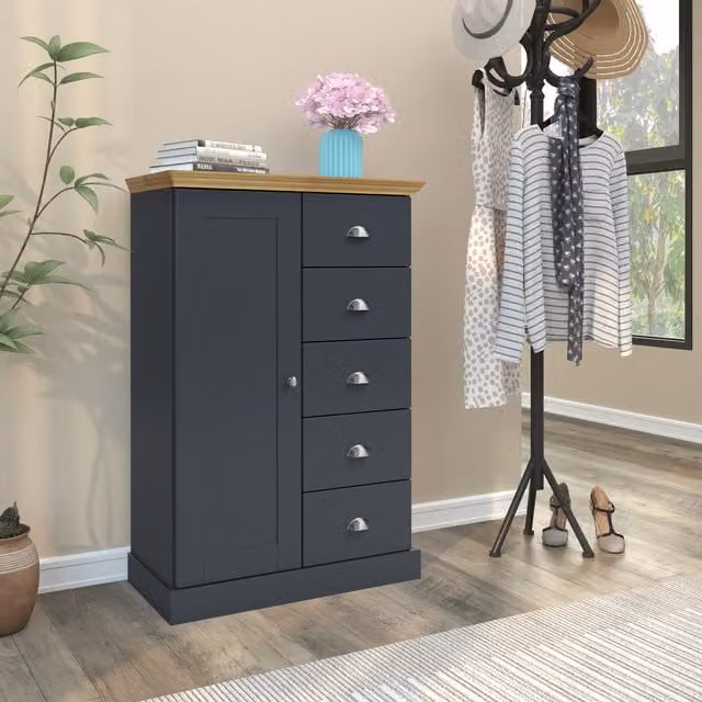 Dorel Home Modern Anthracite and Brown Bedroom Chest in MDF and Metal