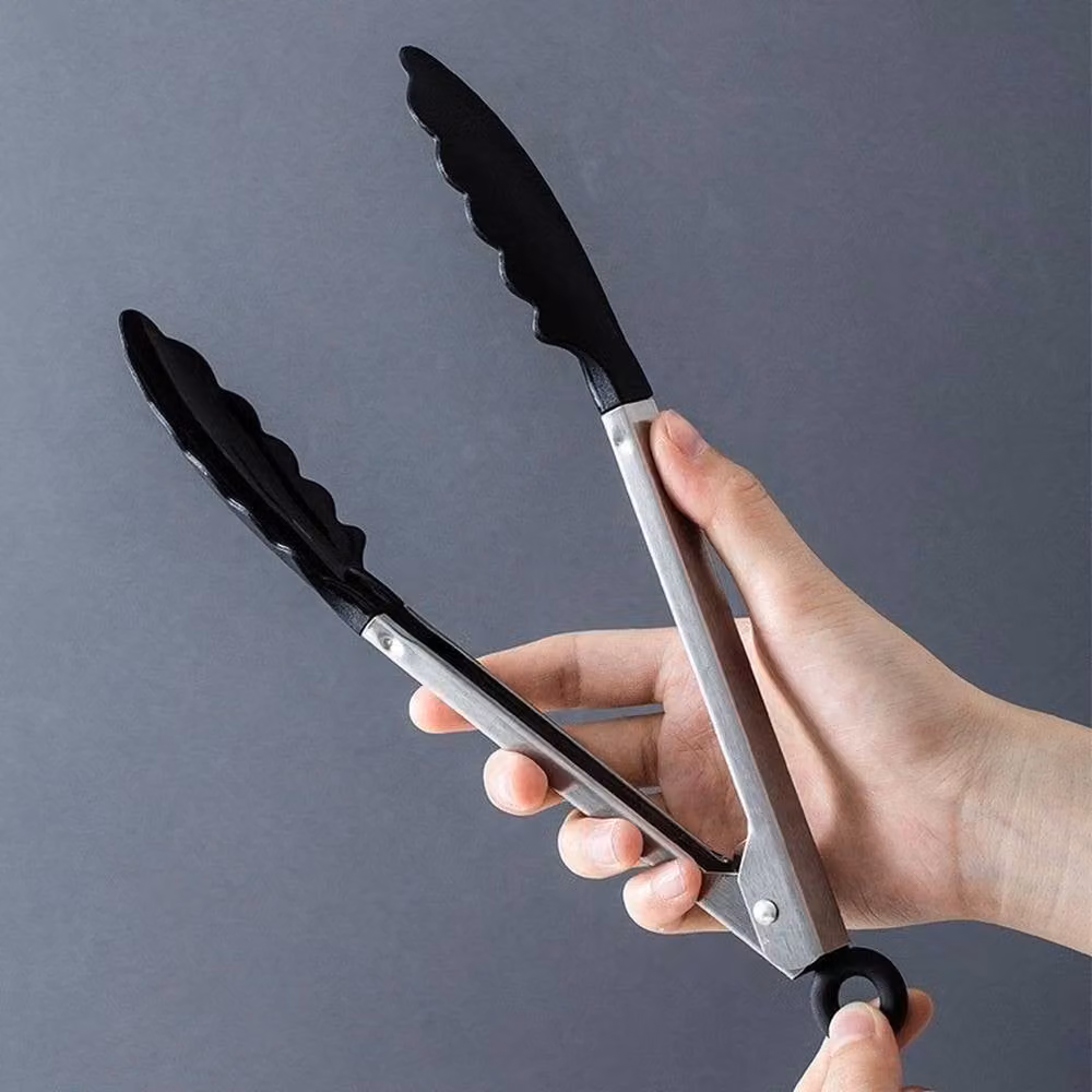 SPETLEK Black Heavy Duty Silicone and Stainless Steel Cooking Tongs Set, 9 and 12 inch, Heat Resistant and Non-Scratch – 3