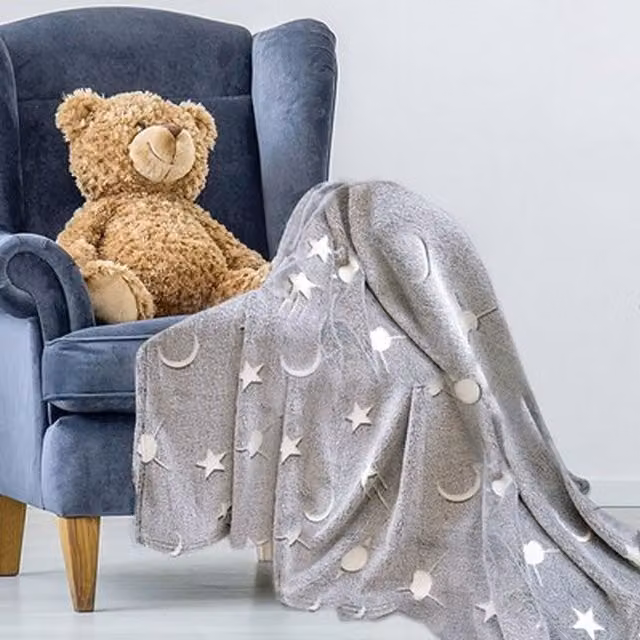 RJM Planets Print Glow In The Dark Blanket in Grey, W/D/H: 152 x 127 x 127 cm