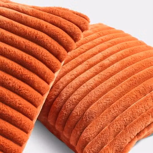 OHS Faux Fur Thick Ribbed Square Cushion Covers, 2 Pack, Orange, W/D/H: 45 x 45 x 45 cm – 2