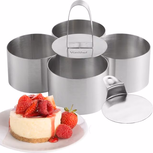 VonShef 6 Piece Stainless Steel Round Professional Cooking Presentation Rings Set in Silver