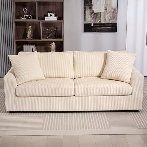 HOMCOM Modern 3 Seater Fabric Sofa in White with Spring Core Cushions, Width: 212 cm – 2