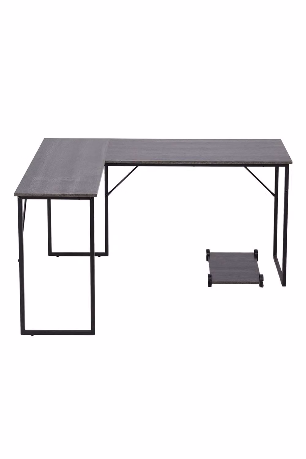 H&O Direct Modern L-Shaped Corner Office Desk in Grey and Black with Sled Base and Castors – 2