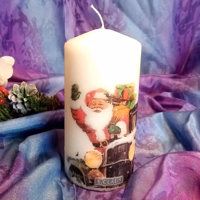 Viki Christmas Santa Pillar Candle, White, Height: 20.32 cm