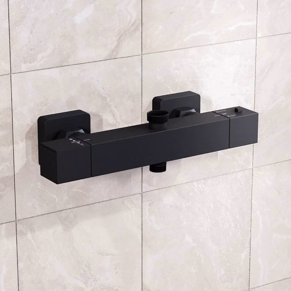FLAVORA Black Brass Exposed Thermostatic Shower Mixer Valve Set with Safety Stop – 2