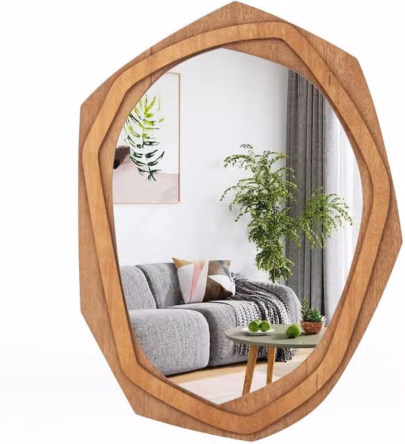 Costway Rustic Organic Wood Wall Mounted Mirror in Brown
