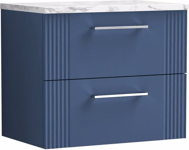 Balterley 2 Drawer Wall Hung Vanity Unit with Marble Laminate Worktop, Blue, W: 60 cm – 1