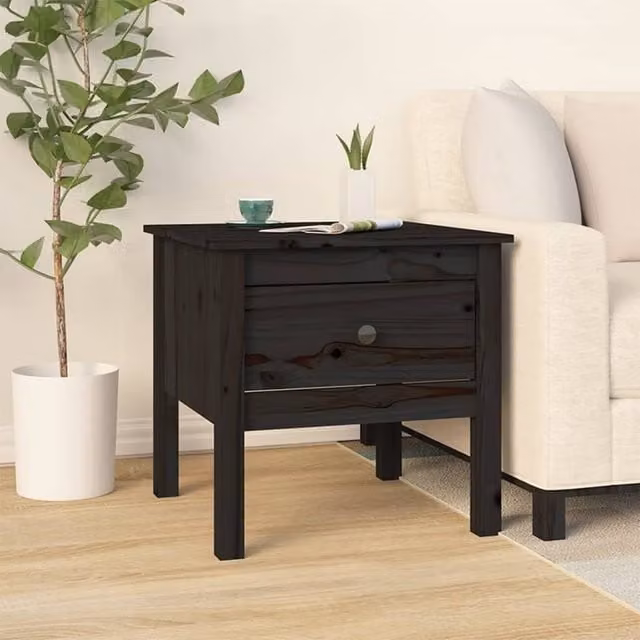 Berkfield Home Black Solid Pine Wood Side Table W/D/H: 50 x 50 x 49 cm