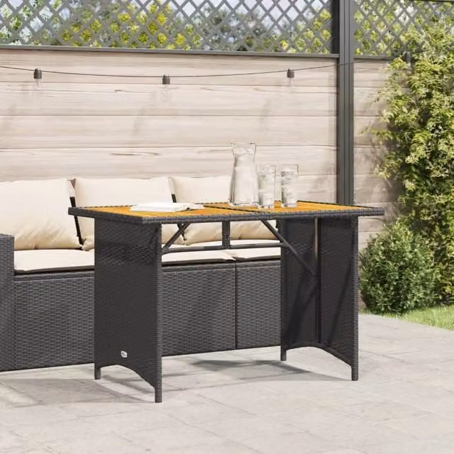 Berkfield Home Black Poly Rattan Garden Table with Oiled Acacia Wood Top, W/D/H: 110 x 68 x 70 cm – 1