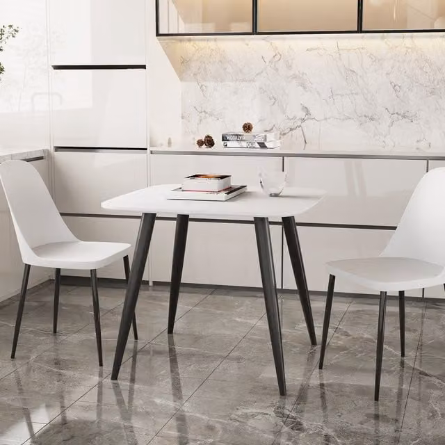 Core Products Ltd Aspen Modern Square Dining Set with White Lacquered Table and 2 Black Plastic Chairs W/D/H: 80 x 80 x 75 cm