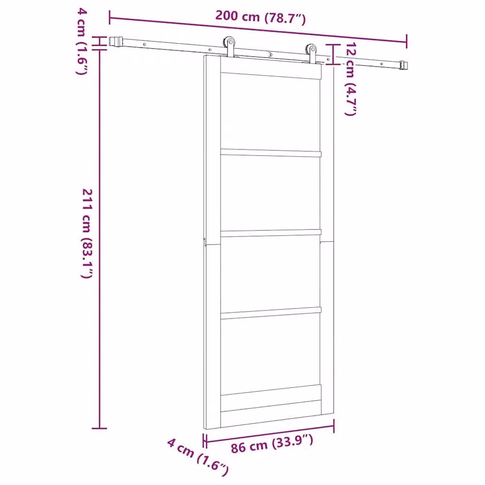 Berkfield Home Sliding Door with Hardware Set, Solid Wood Pine, Beige, W: 86 cm, H: 211 cm – 2