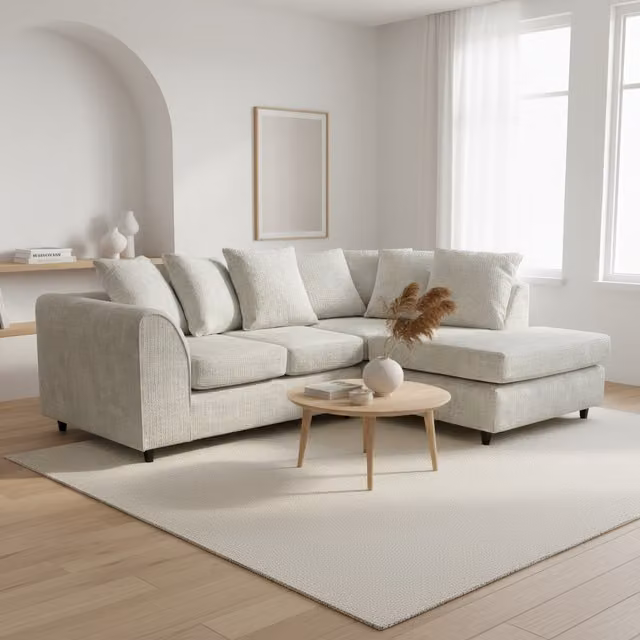 Abakus Direct Jumbo L-Shape Corner Sofa in Soft Chenille with Plush Chaise Extension, Stone Grey, Right-Hand Facing