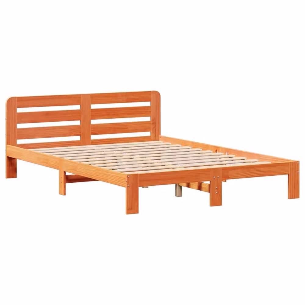 Berkfield Home King Size Solid Wood Pine Bed Frame in Waxed Brown, W/D/H: 150 x 200 cm – 3