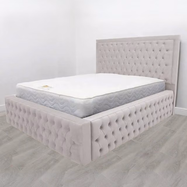 Desire Deco Ambassador Upholstered Fabric Bed Frame in Silver, W: 200 cm