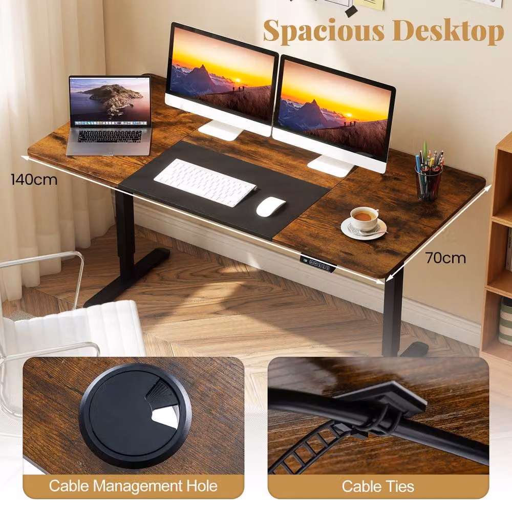 Costway Electric Height Adjustable Standing Desk in Brown, W: 140 cm, D: 70 cm – 4