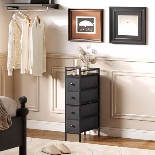 HOMCOM Slim Fabric Chest of Drawers with 4 Drawers, Black, H 81.5 x W 43.0 x D 20.0 cm – 8