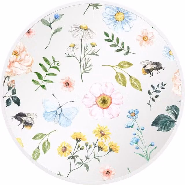 MirrorOutlet Typis Round Floral Hanging Garden Mirror in White and Multicolour