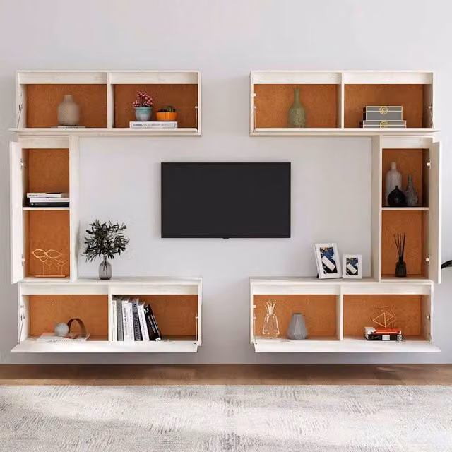 Berkfield Home White Solid Wood Pine TV Cabinet Set of 6