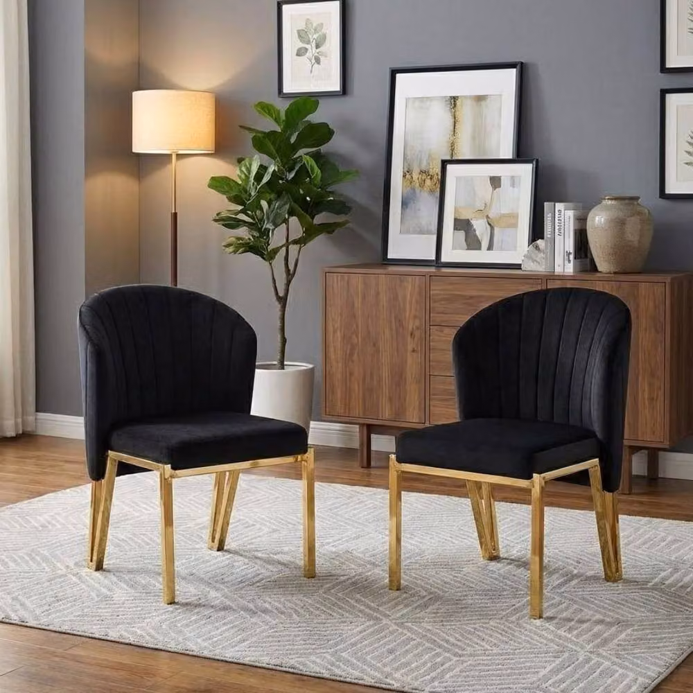 HOME LUXE INTERIOR Set of 2 Fabio Black Velvet Dining Chairs with Gold Metal Frame – 2