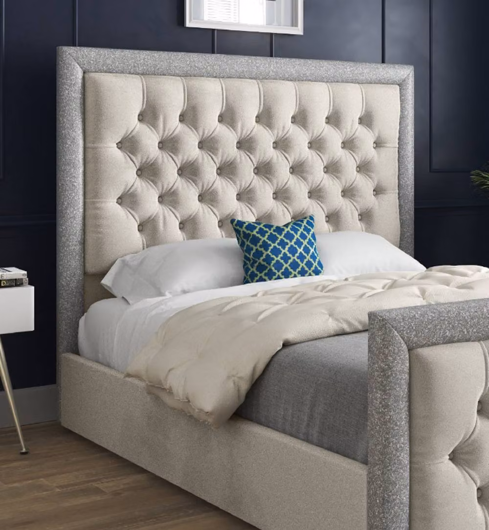 Casani Thorpe Designer Upholstered Velvet Bed Frame in Beige, W/D/H: 90 x 200 x 137 cm – 4
