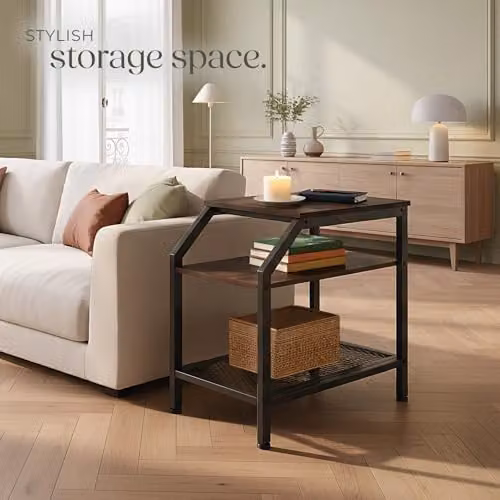 tectake 3-Tier Industrial Style Side Table with Black Metal Frame and Brown MDF Tiers, W/D/H: 58.5 x 36.5 x 59.5 cm – 9