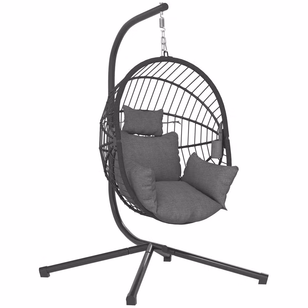 OUTSUNNY Hanging Swing Chair with Thick Cushion and Rope Structure in Grey – 2