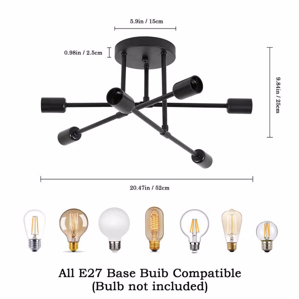 COMELY Modern 6-Light E27 Glass Chandelier Ceiling Light in Black and Gold/Brass – 4