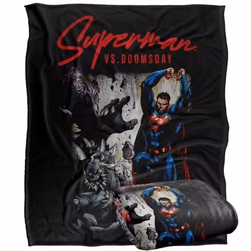 Warner Bros. Superman vs Doomsday Super Soft Silky Touch Fleece Throw Blanket, Multicolour, W: 127.0 cm x L: 152.4 cm