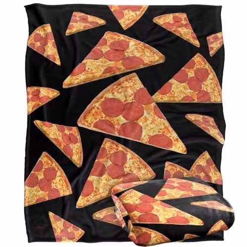 JQ Licensing James Piazza Pizza Pattern Super Soft Fleece Throw Blanket, White, W: 152 cm, D: 127 cm – 1