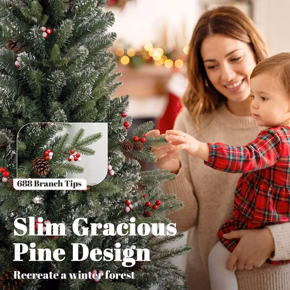 HOMCOM Slim Gracious Pine Christmas Tree, Green, Height: 180 cm – 4