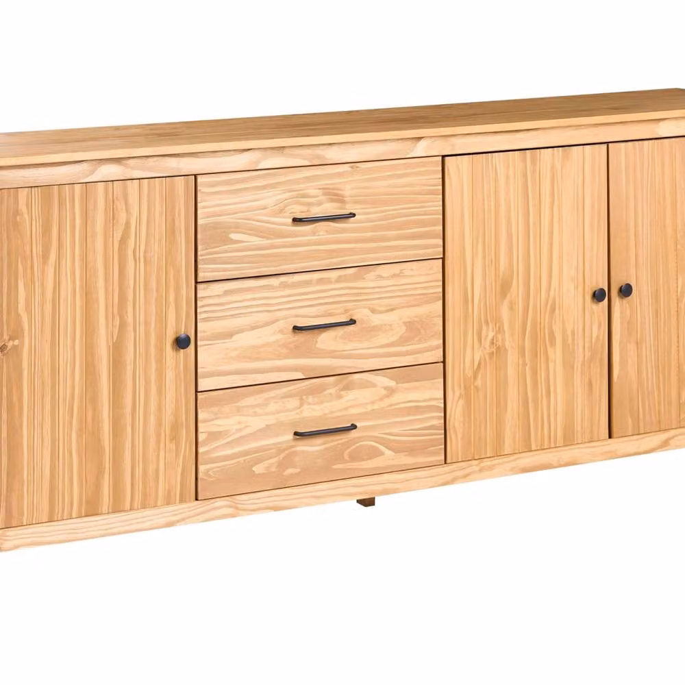 Wyld and Coco Scandinavian Pine Sideboard in Brown with 3 Drawers and 2 Cupboards, W/D/H: 190 x 40 x 80 cm – 2