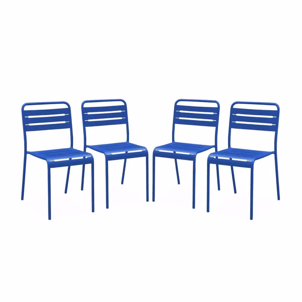 sweeek Set of 4 Stackable Powder Coated Steel Garden Chairs in Blue – 2