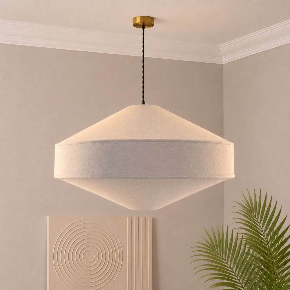 CGC Lighting Libby Geometric XL Round Fabric Lampshade in Beige Stretch Linen – 2