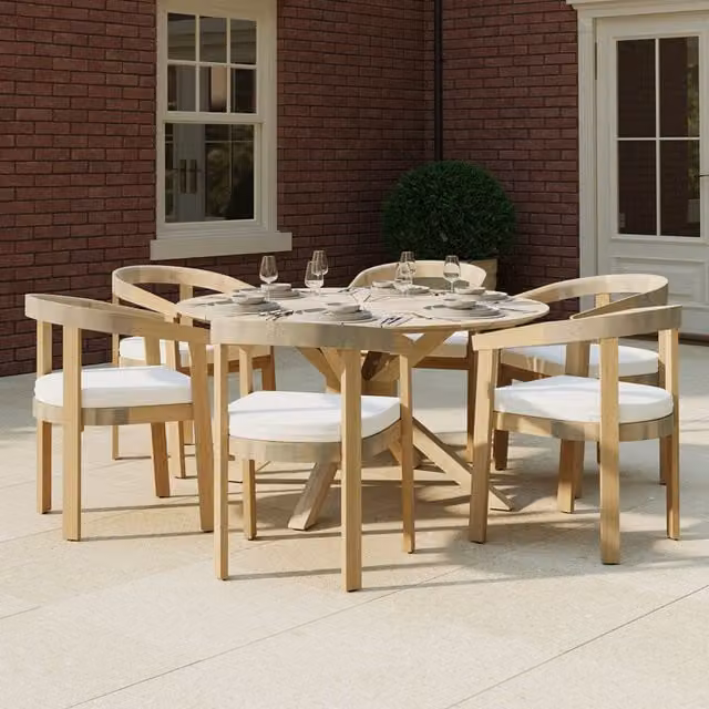 Charles Bentley Delgada Round Acacia Wood Garden Dining Table in Brown, Diameter: 150 cm, Height: 75.5 cm – 1